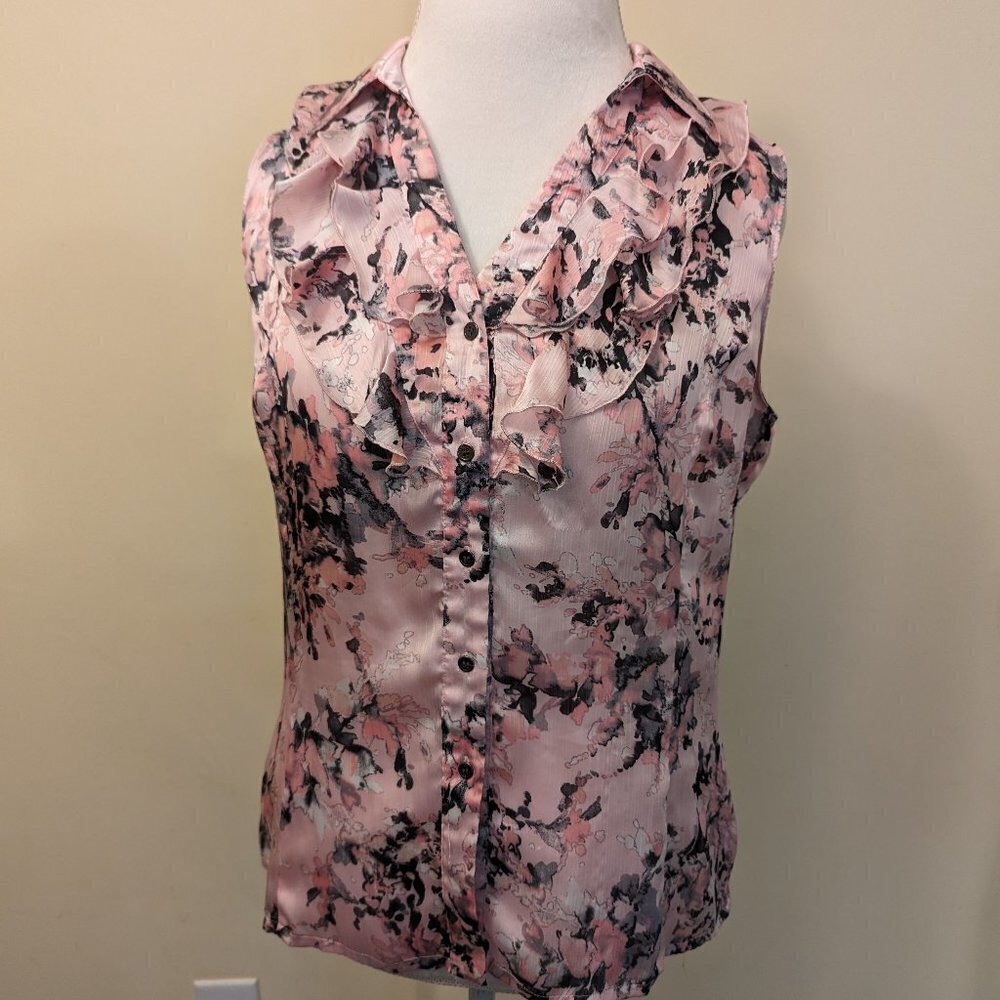 Tahari Arthur S Levine pink and black sleeveless blouse - size Medium